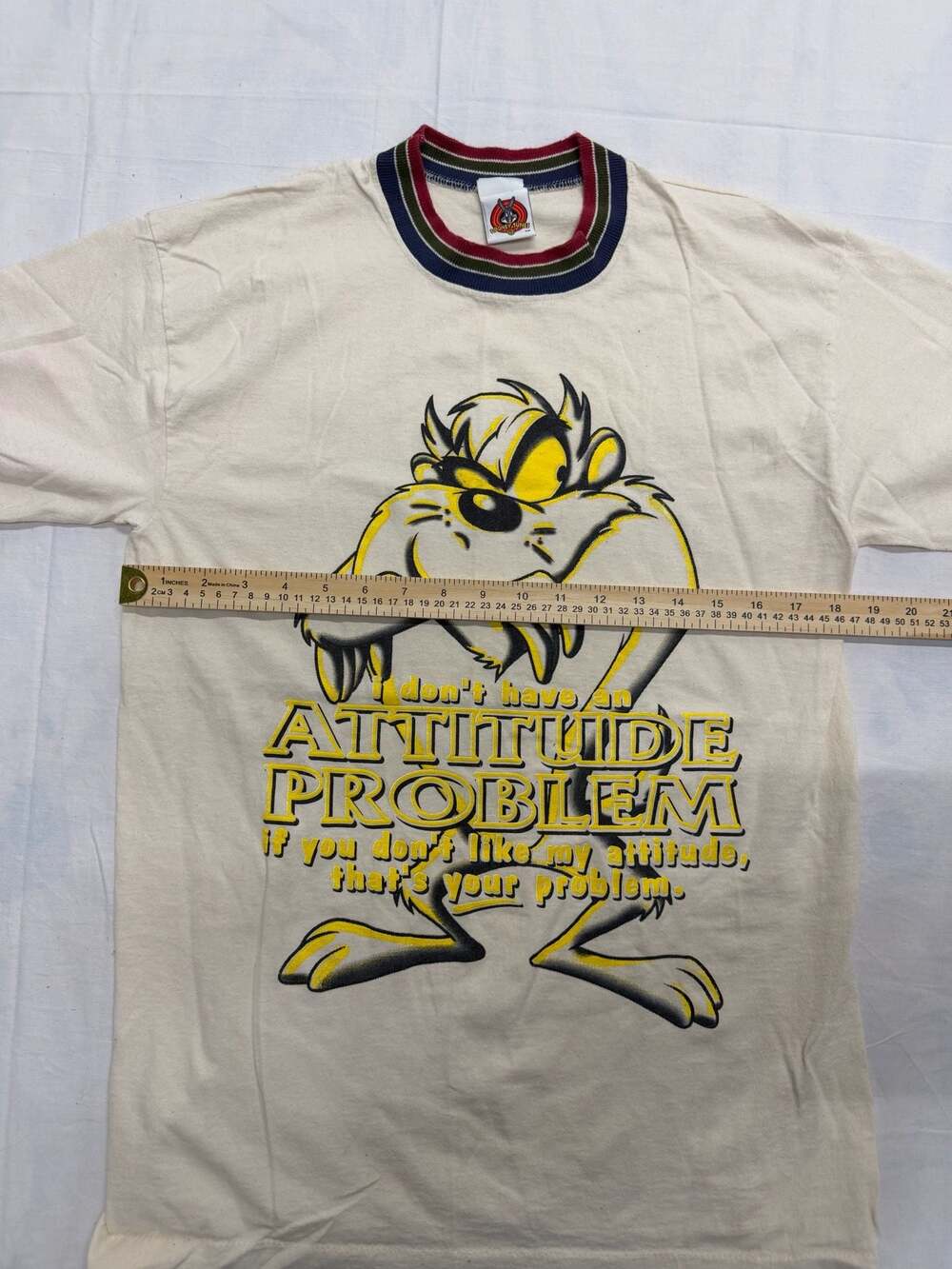 Vintage 1991 Looney Tunes Taz Attitude Problem Ringer T-Shirt - Picture 3 of 7